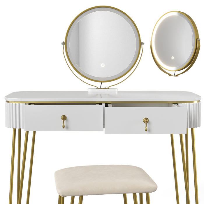 Vicco Tavolo da toeletta Bianco lucido 100 cm con illuminazione LED e sgabello