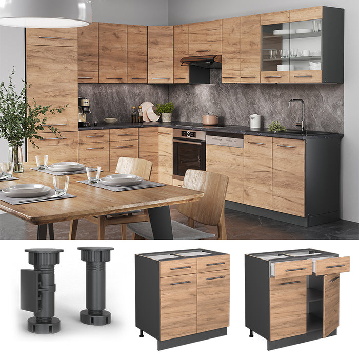 Vicco Mobiletto base per cucina Quercia dorata 80 cm , PL Antracite