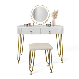 Vicco Tavolo da toeletta Bianco lucido 100 cm con illuminazione LED e sgabello