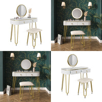 Vicco Tavolo da toeletta Bianco lucido 100 cm con illuminazione LED e sgabello