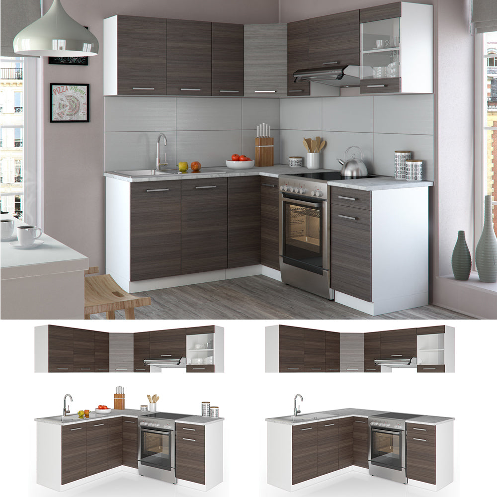 Vicco Cucina angolare completa Bianco/grigio prezioso 187 x 167 cm , PL Marmo