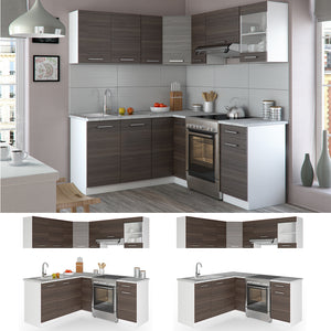 Vicco Cucina angolare completa Bianco/grigio prezioso 187 x 167 cm , PL Marmo