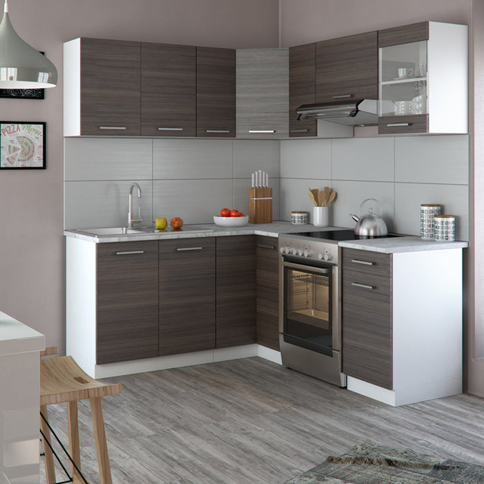 Vicco Cucina angolare completa Bianco/grigio prezioso 187 x 167 cm , PL Marmo