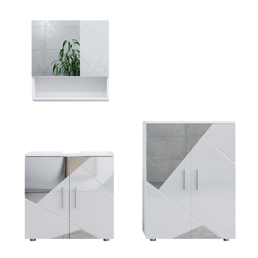 Vicco Set mobili bagno Bianco lucido con inserti 3 pezzi, con base 60 cm