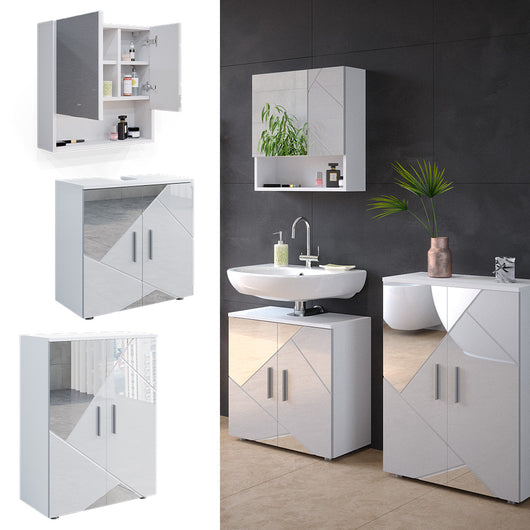 Vicco Set mobili bagno Bianco lucido con inserti 3 pezzi, con base 60 cm