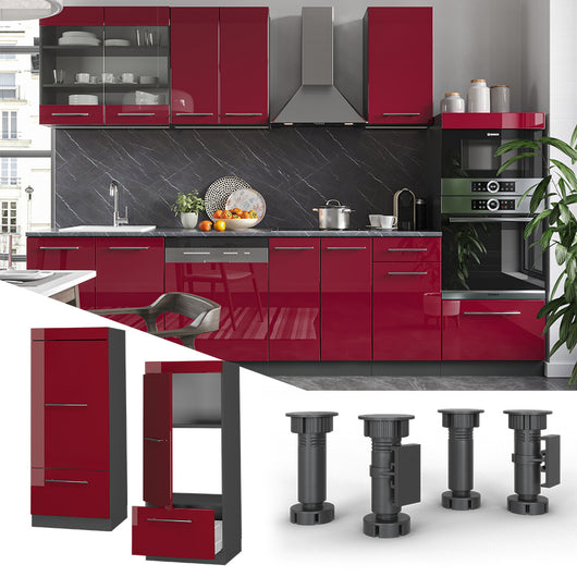 Vicco Set mobili bagno Rosso bordeaux lucido 60 cm