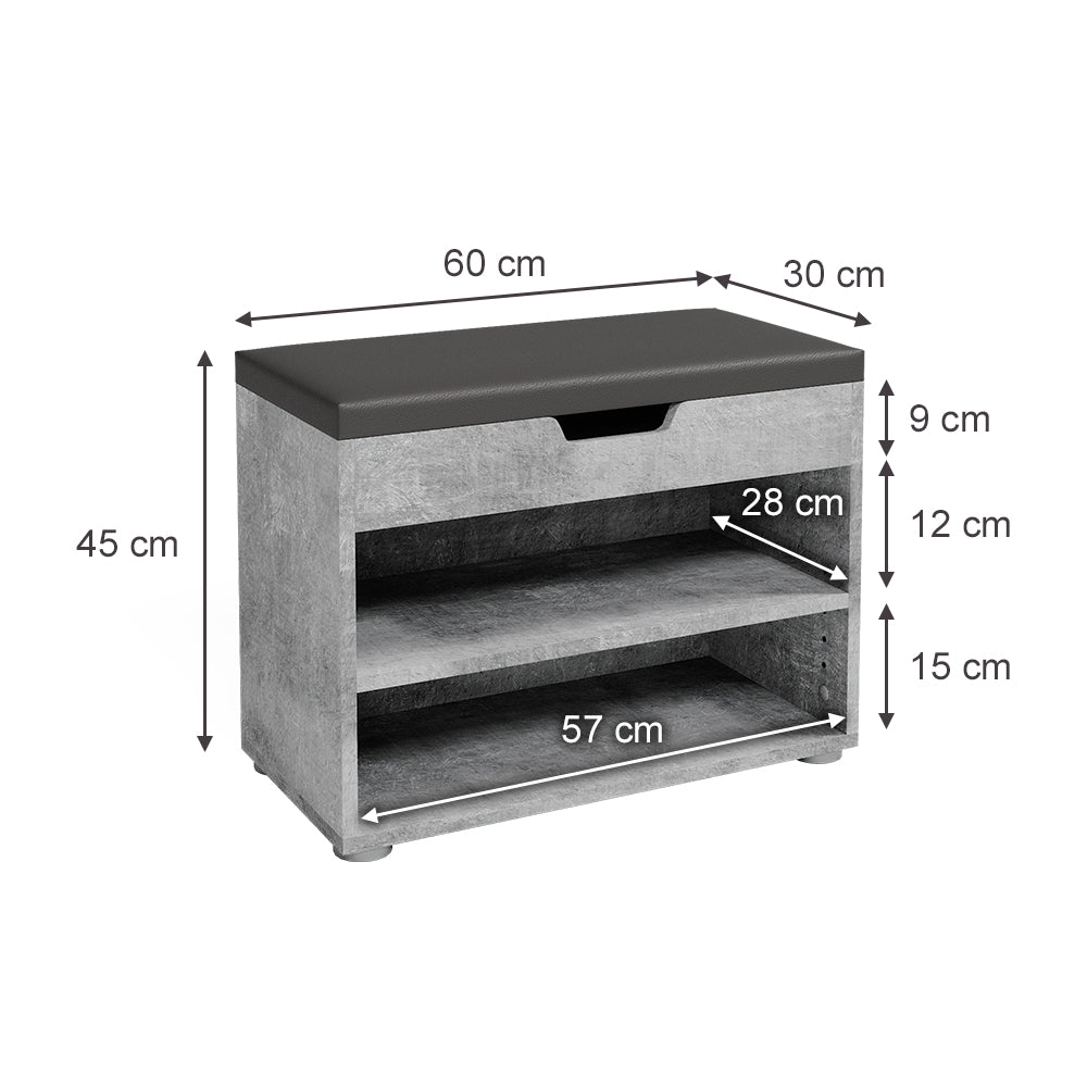 Vicco Panca scarpiera da ingresso Calcestruzzo 60 x 45 cm