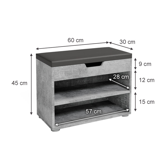 Vicco Panca scarpiera da ingresso Calcestruzzo 60 x 45 cm