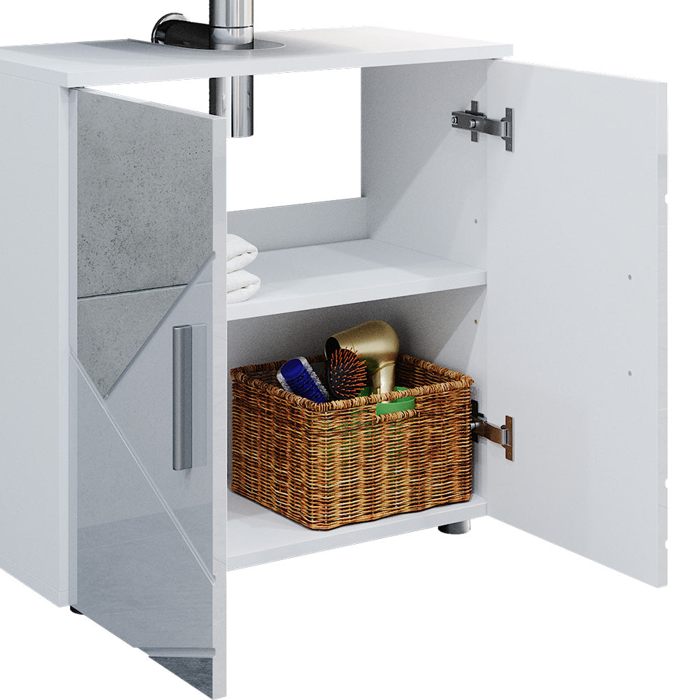 Vicco Set mobili bagno Bianco lucido con inserti 3 pezzi, con base 60 cm