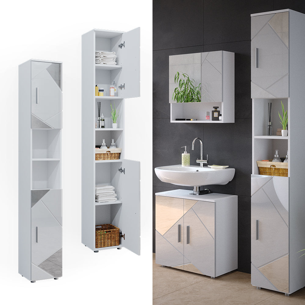 Vicco Mobile bagno alto Bianco lucido con inserti 30 x 192 cm