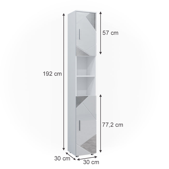 Vicco Mobile bagno alto Bianco lucido con inserti 30 x 192 cm