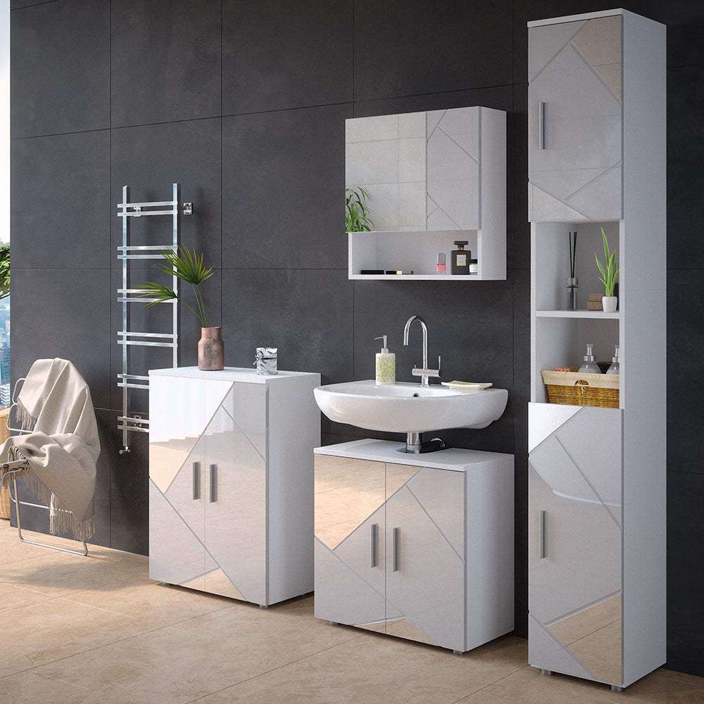 Vicco Mobile bagno alto Bianco lucido con inserti 30 x 192 cm