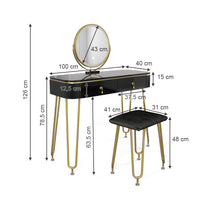 Vicco Tavolo da toeletta Nero 100 cm con illuminazione LED e sgabello