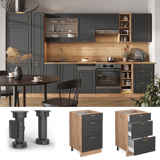 Vicco Mobiletto base per cucina Antracite-oro 50 cm senza piano di lavoro