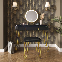 Vicco Tavolo da toeletta Nero 100 cm con illuminazione LED e sgabello