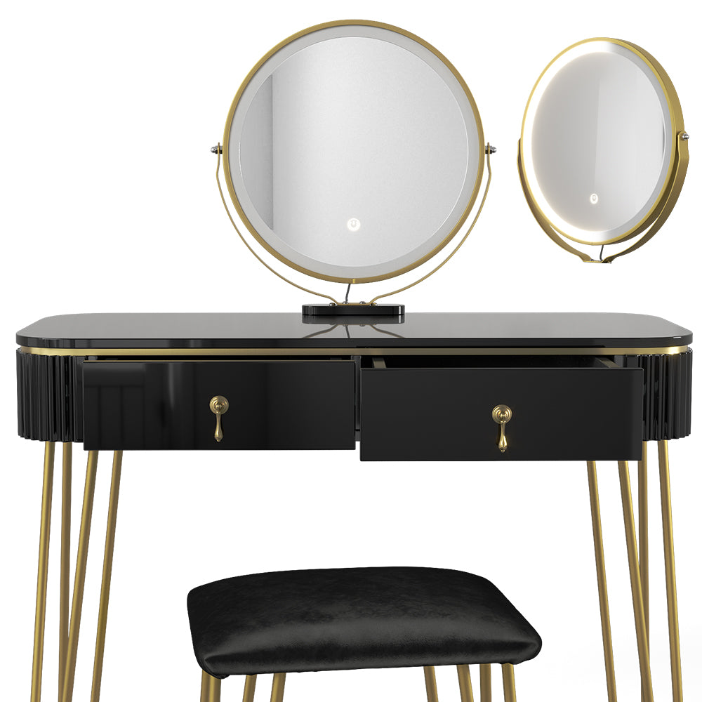 Vicco Tavolo da toeletta Nero 100 cm con illuminazione LED e sgabello