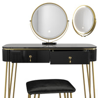 Vicco Tavolo da toeletta Nero 100 cm con illuminazione LED e sgabello