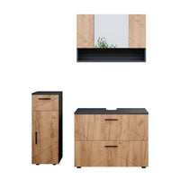 Vicco Set mobili bagno Quercia dorata/antracite 3 parti, con cassettiera e mobile midi