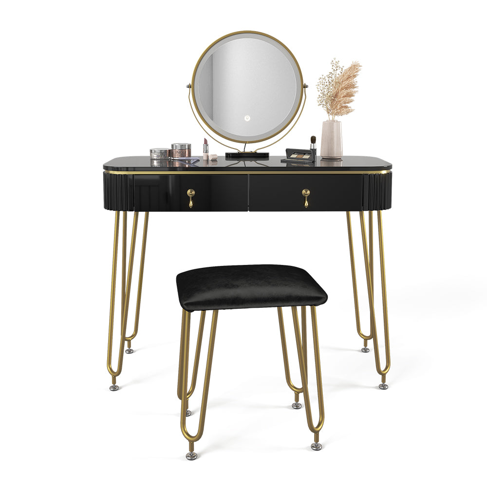 Vicco Tavolo da toeletta Nero 100 cm con illuminazione LED e sgabello