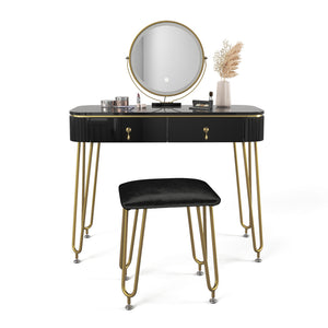Vicco Tavolo da toeletta Nero 100 cm con illuminazione LED e sgabello
