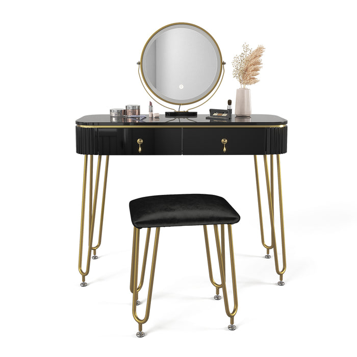 Vicco Tavolo da toeletta Nero 100 cm con illuminazione LED e sgabello
