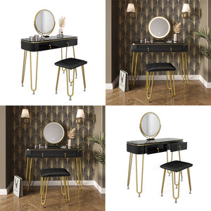 Vicco Tavolo da toeletta Nero 100 cm con illuminazione LED e sgabello