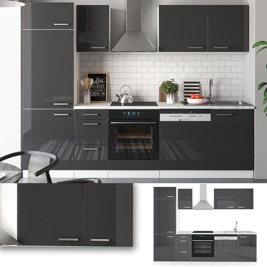 Vicco Cucina componibile Antracite lucido/bianco 270 cm senza piano di lavoro