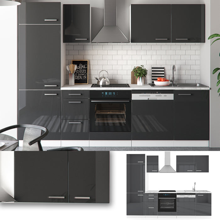 Vicco Cucina componibile Antracite lucido/bianco 270 cm senza piano di lavoro
