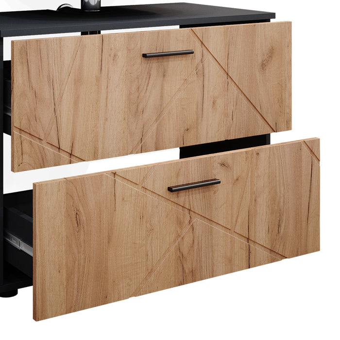 Vicco Set mobili bagno Quercia dorata/antracite 3 parti, con cassettiera e mobile midi