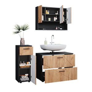 Vicco Set mobili bagno Quercia dorata/antracite 3 parti, con cassettiera e mobile midi
