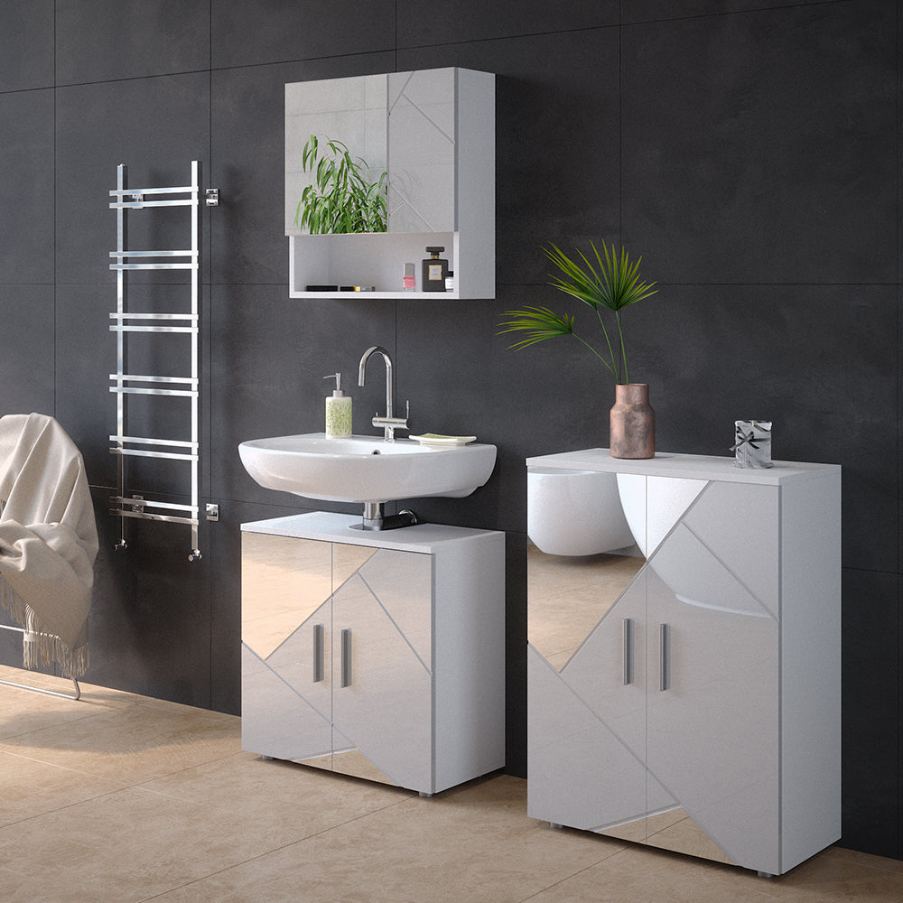 Vicco Mobiletto bagno Bianco lucido con inserti 60 x 81 cm