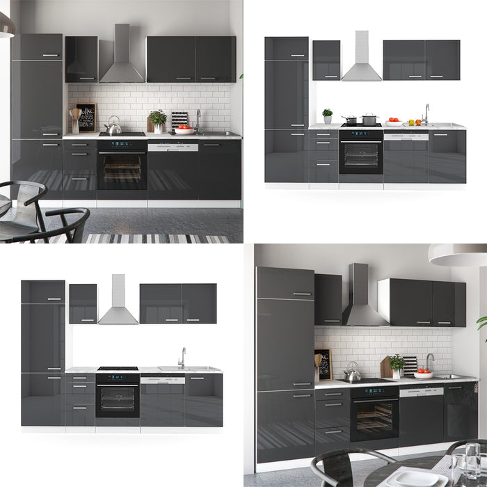 Vicco Cucina componibile Antracite lucido/bianco 270 cm senza piano di lavoro