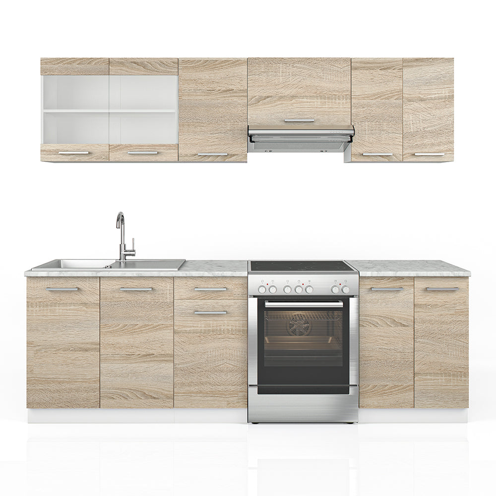 Vicco Mobile da cucina Sonoma 240 cm , PL Marmo con striscia LED