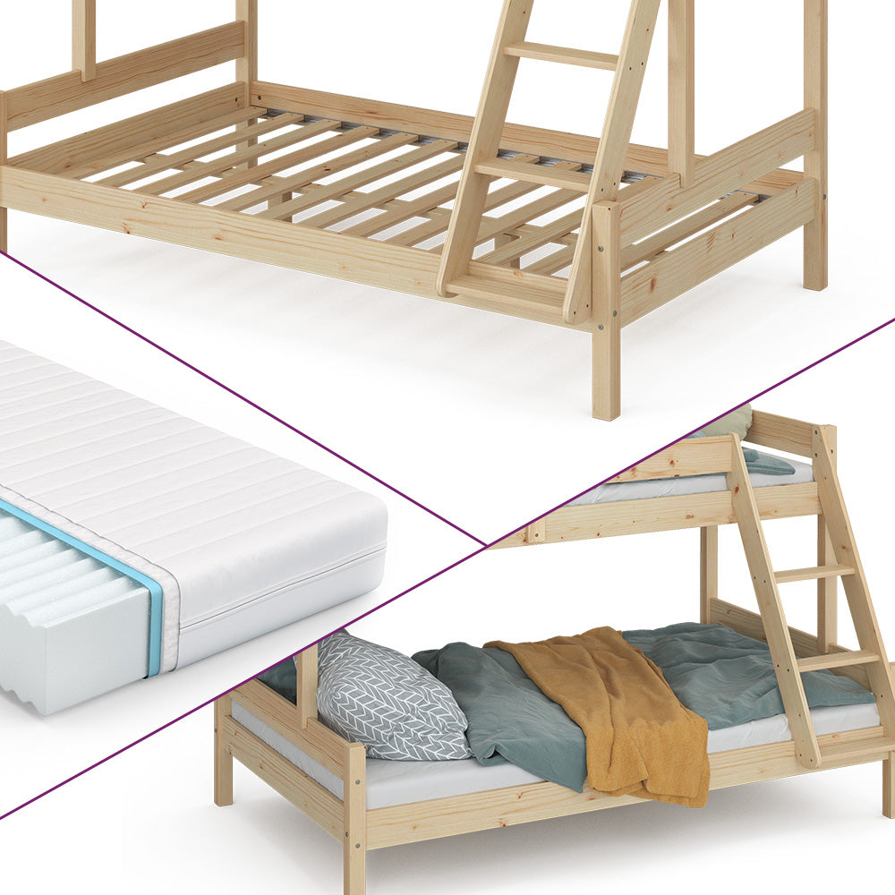 Vitalispa Letto a castello Legno naturale 120x200 / 80x200 cm con 2 materassi