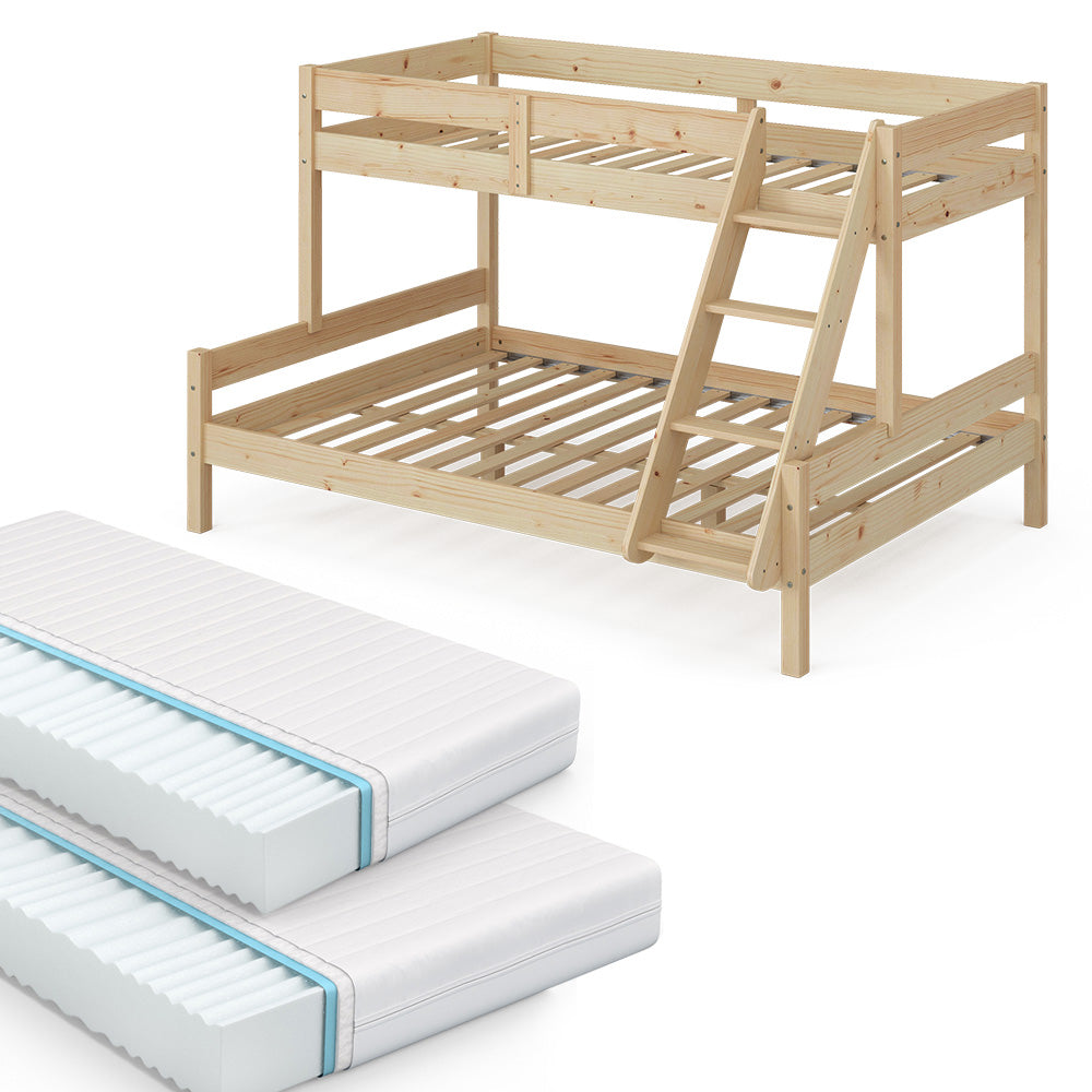 Vitalispa Letto a castello Legno naturale 140x200 / 90x200 cm con 2 materassi