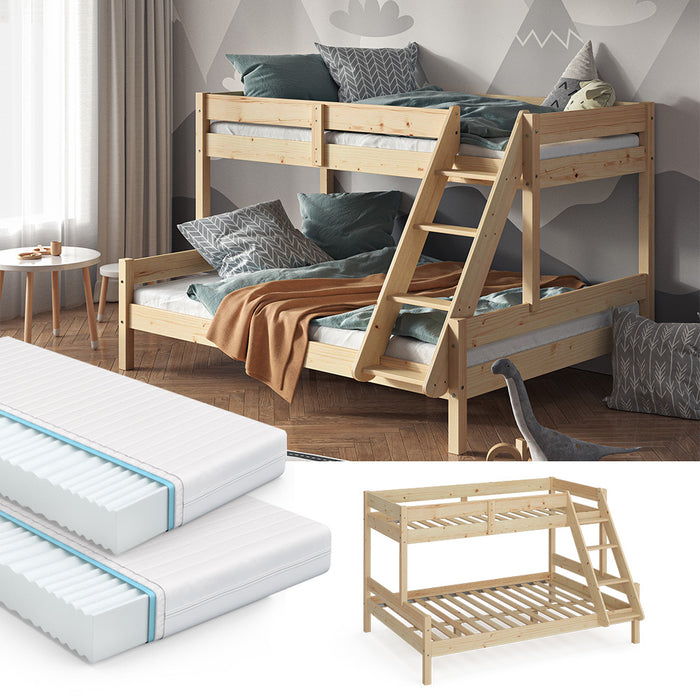 Vitalispa Letto a castello Legno naturale 140x200 / 90x200 cm con 2 materassi