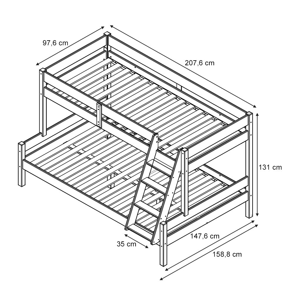 Vitalispa Letto a castello Legno naturale 140x200 / 90x200 cm con 2 materassi