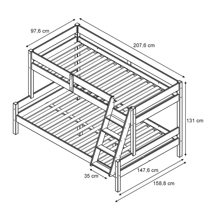 Vitalispa Letto a castello Legno naturale 140x200 / 90x200 cm con 2 materassi