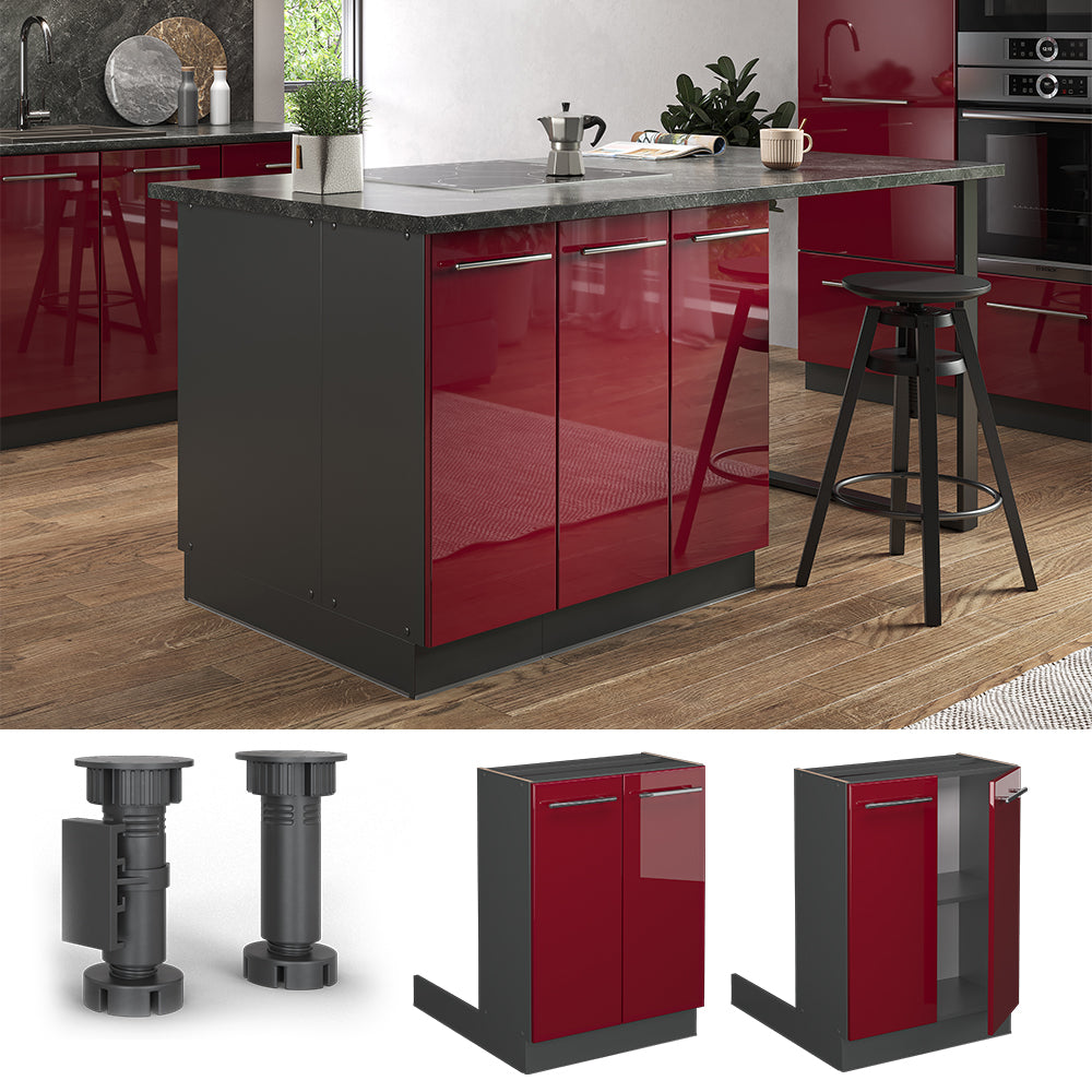 Vicco Isola cucina Rosso bordeaux lucido 60 cm senza piano di lavoro