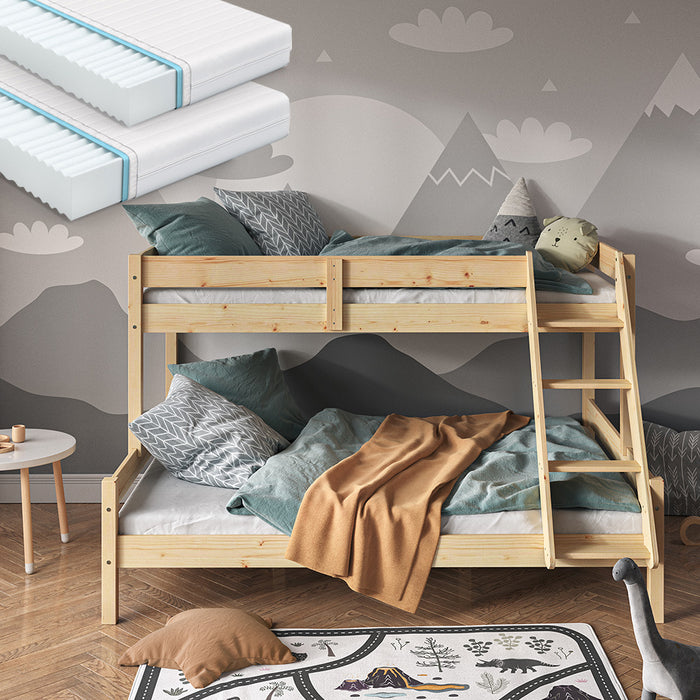 Vitalispa Letto a castello Legno naturale 140x200 / 90x200 cm con 2 materassi