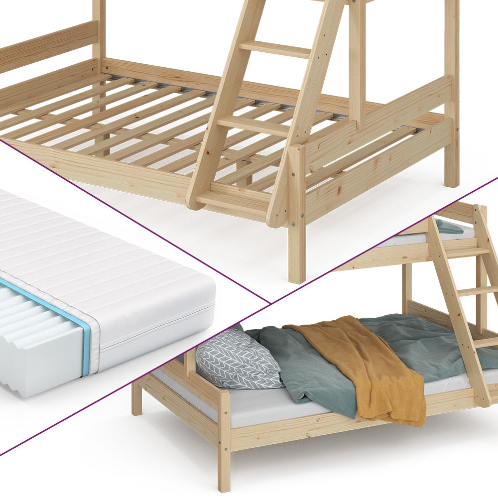 Vitalispa Letto a castello Legno naturale 140x200 / 90x200 cm con 2 materassi