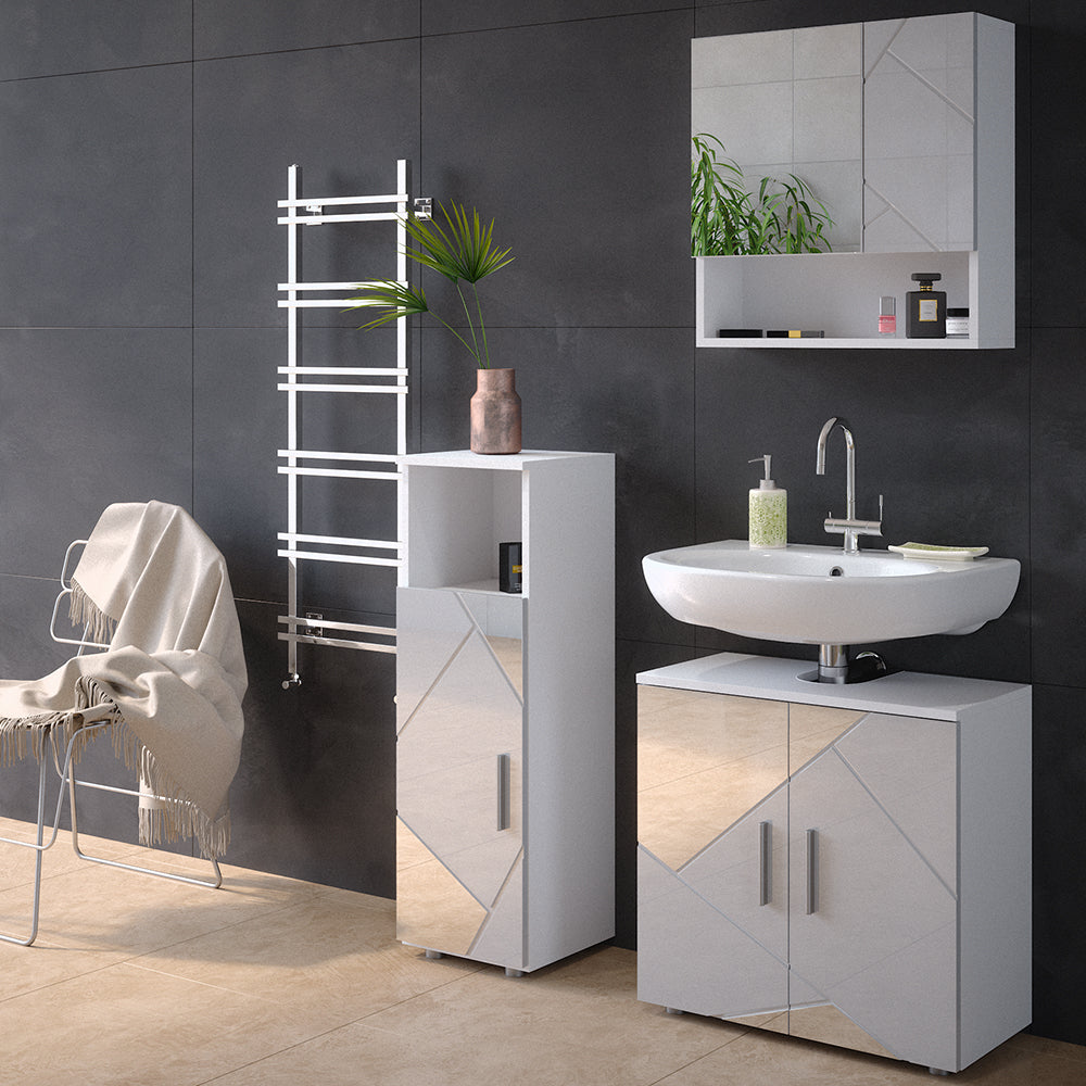 Vicco Mobiletto bagno Bianco lucido con inserti 30 x 95 cm