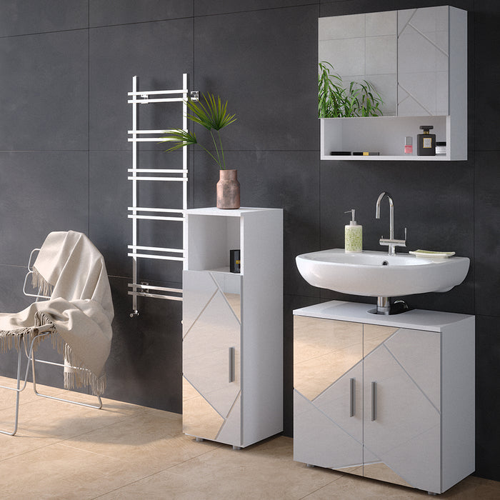 Vicco Mobiletto bagno Bianco lucido con inserti 30 x 95 cm