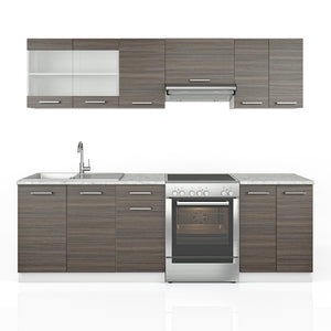 Vicco Mobile da cucina Grigio nobile 240 cm , PL Marmo con striscia LED