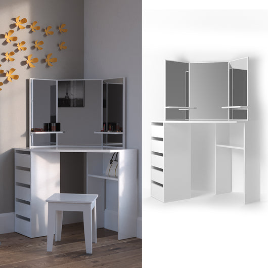 Vicco Tavolo da trucco ad angolo Bianco 110 cm