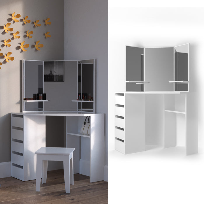 Vicco Tavolo da trucco ad angolo Bianco 110 cm