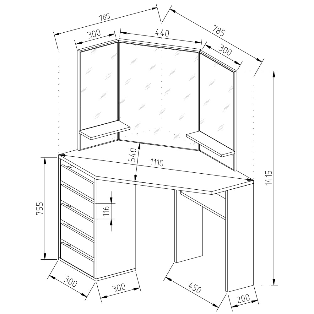 Vicco Tavolo da trucco ad angolo Bianco 110 cm