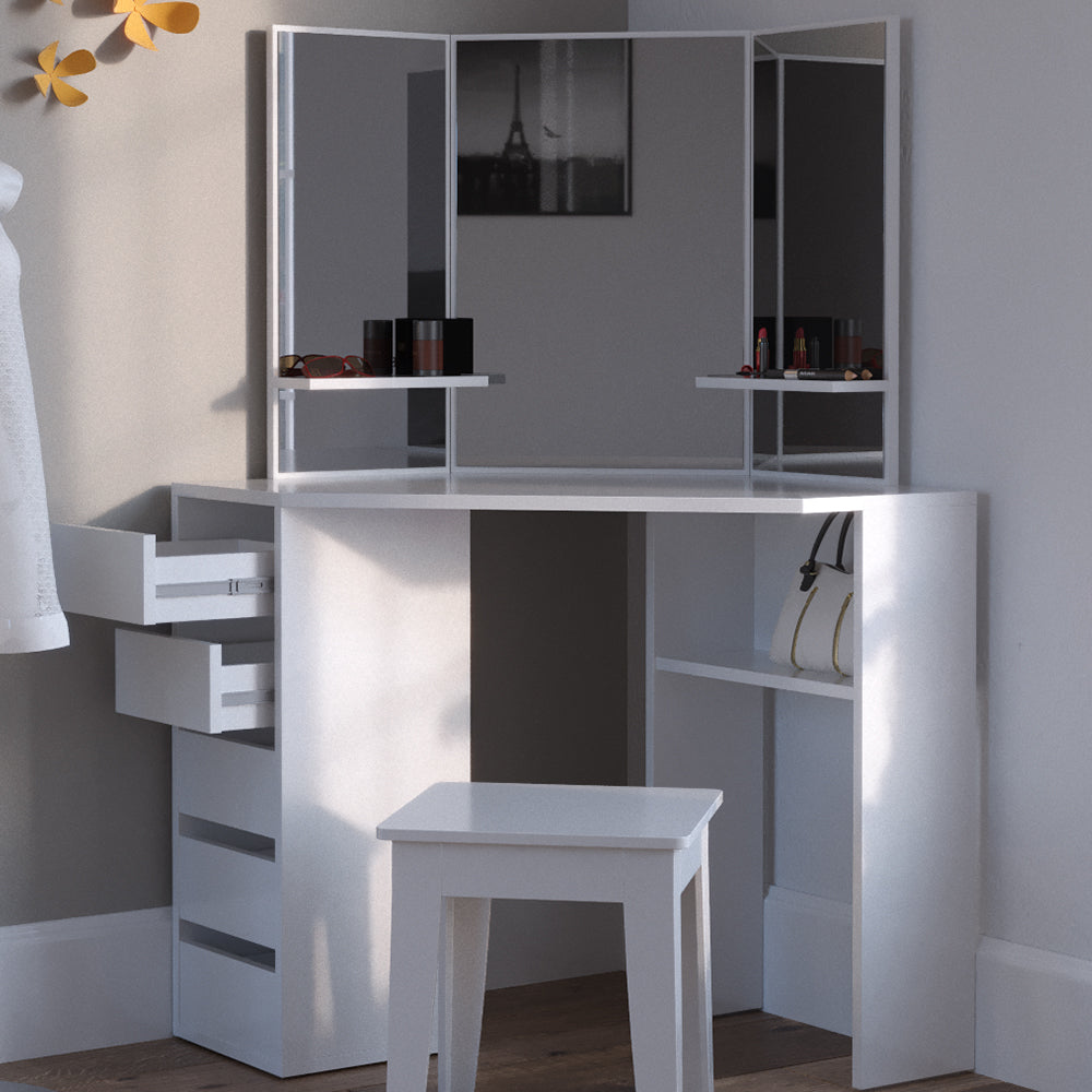 Vicco Tavolo da trucco ad angolo Bianco 110 cm