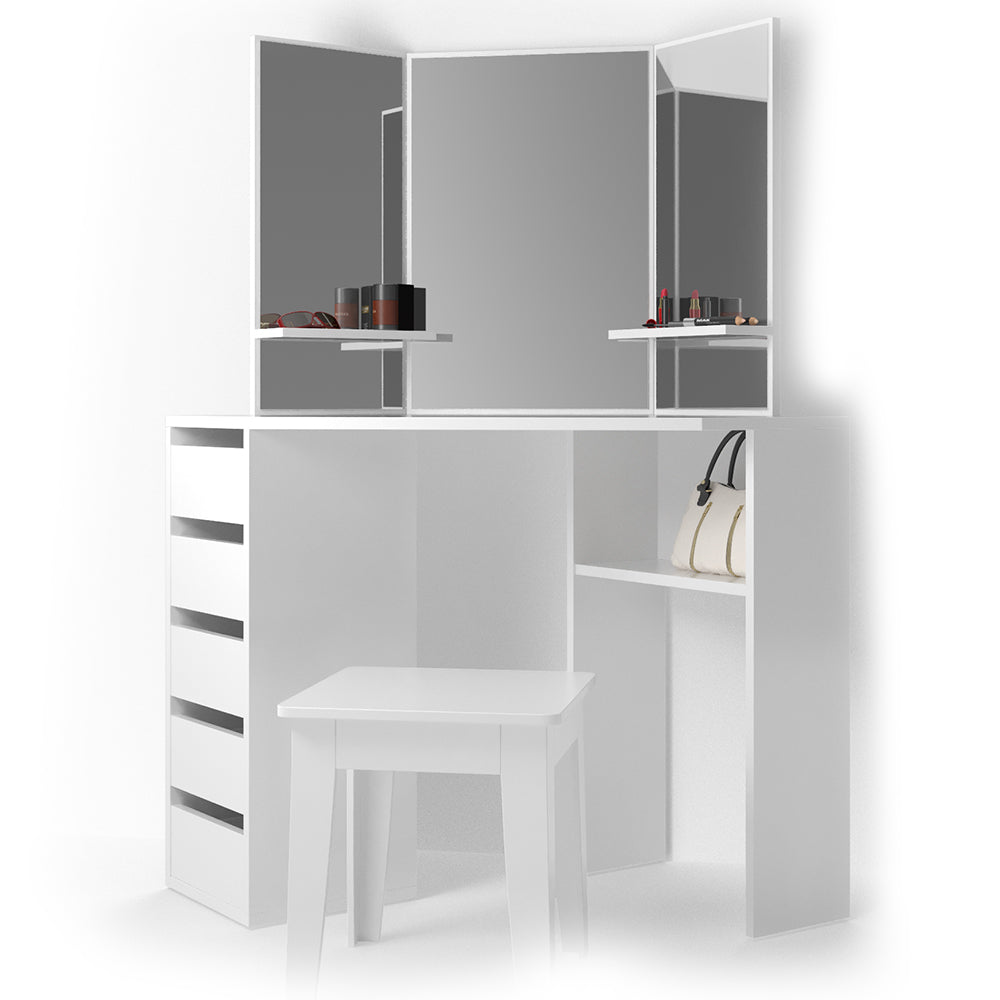 Vicco Tavolo da trucco ad angolo Bianco 110 cm