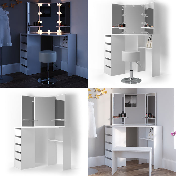 Vicco Tavolo da trucco ad angolo Bianco 110 cm